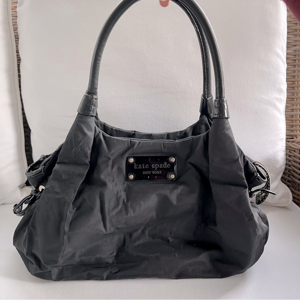 Kate Spade Black Nylon Classic Bag Tote Bows Polka Dot Lining